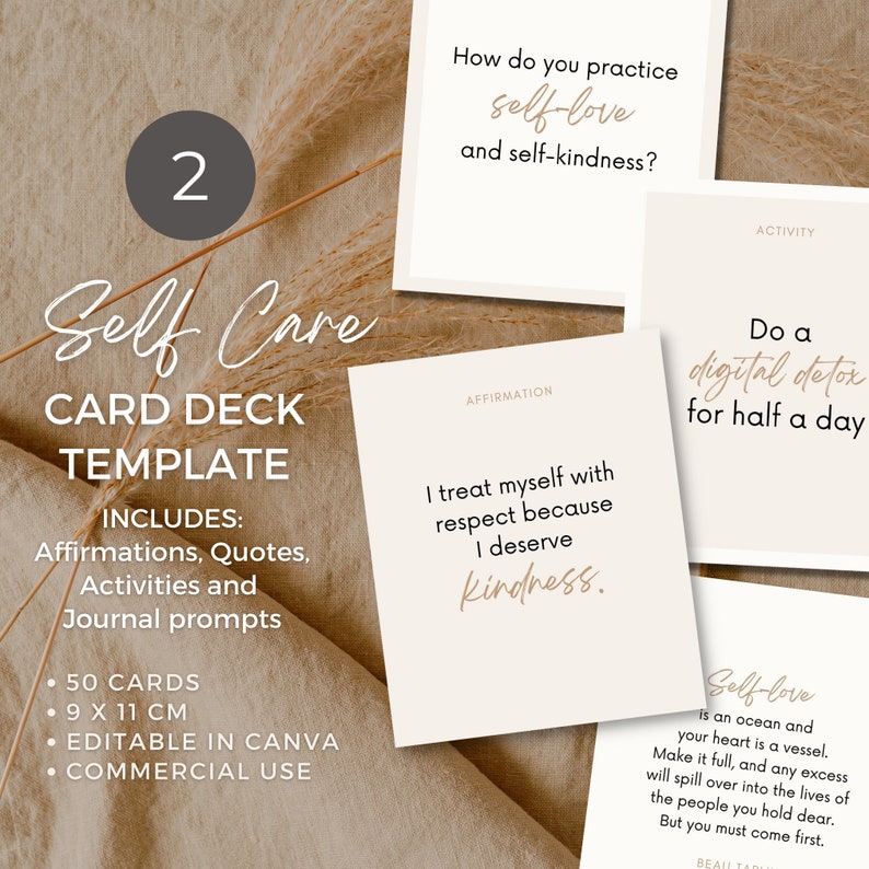 Self Care Product Creator Bundle | Editable Canva Templates to easily create a Self Care Challenge Planner Journal Workbook, Card Deck and Instagram Social Media Posts. Perfect for life wellness spiritual coach practitioner. 

Coachtemplate.com CT040