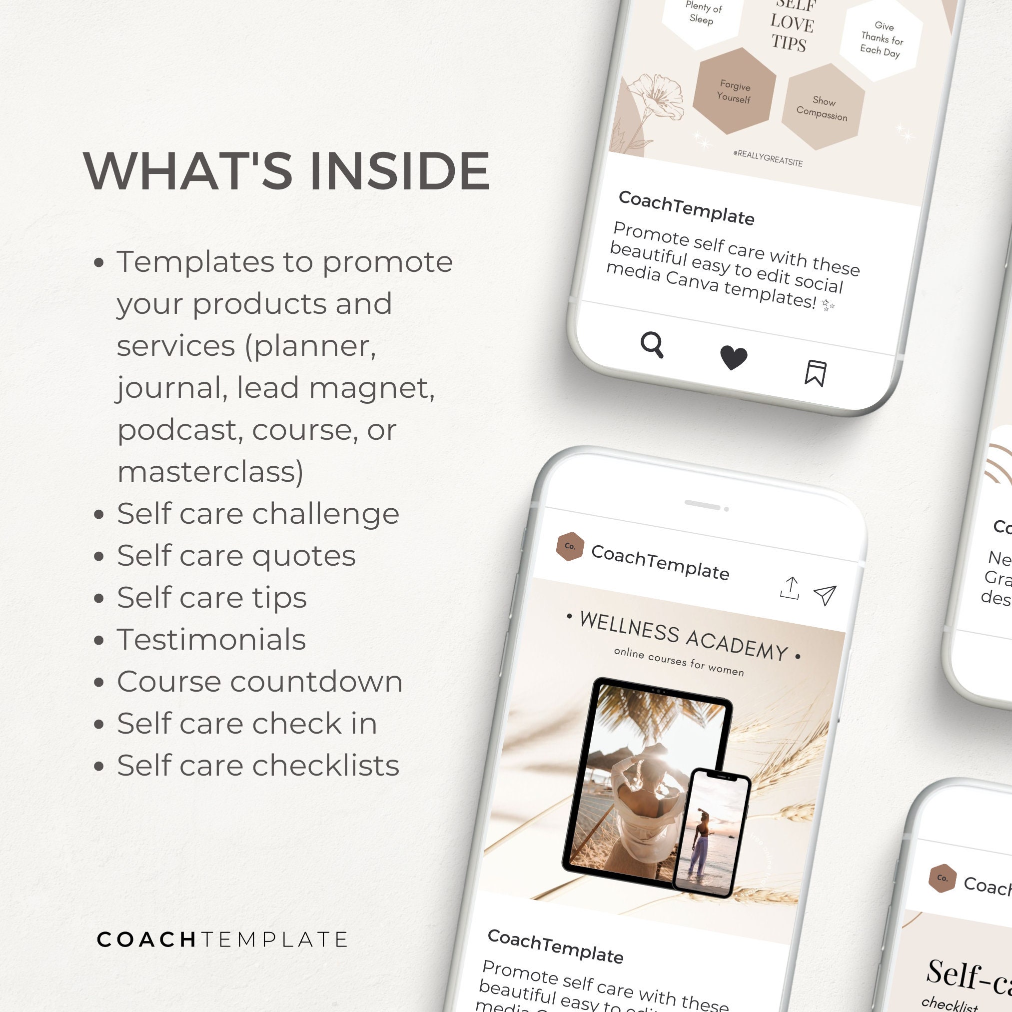 Editable Self Care Instagram and Social Media Posts Canva Template ...
