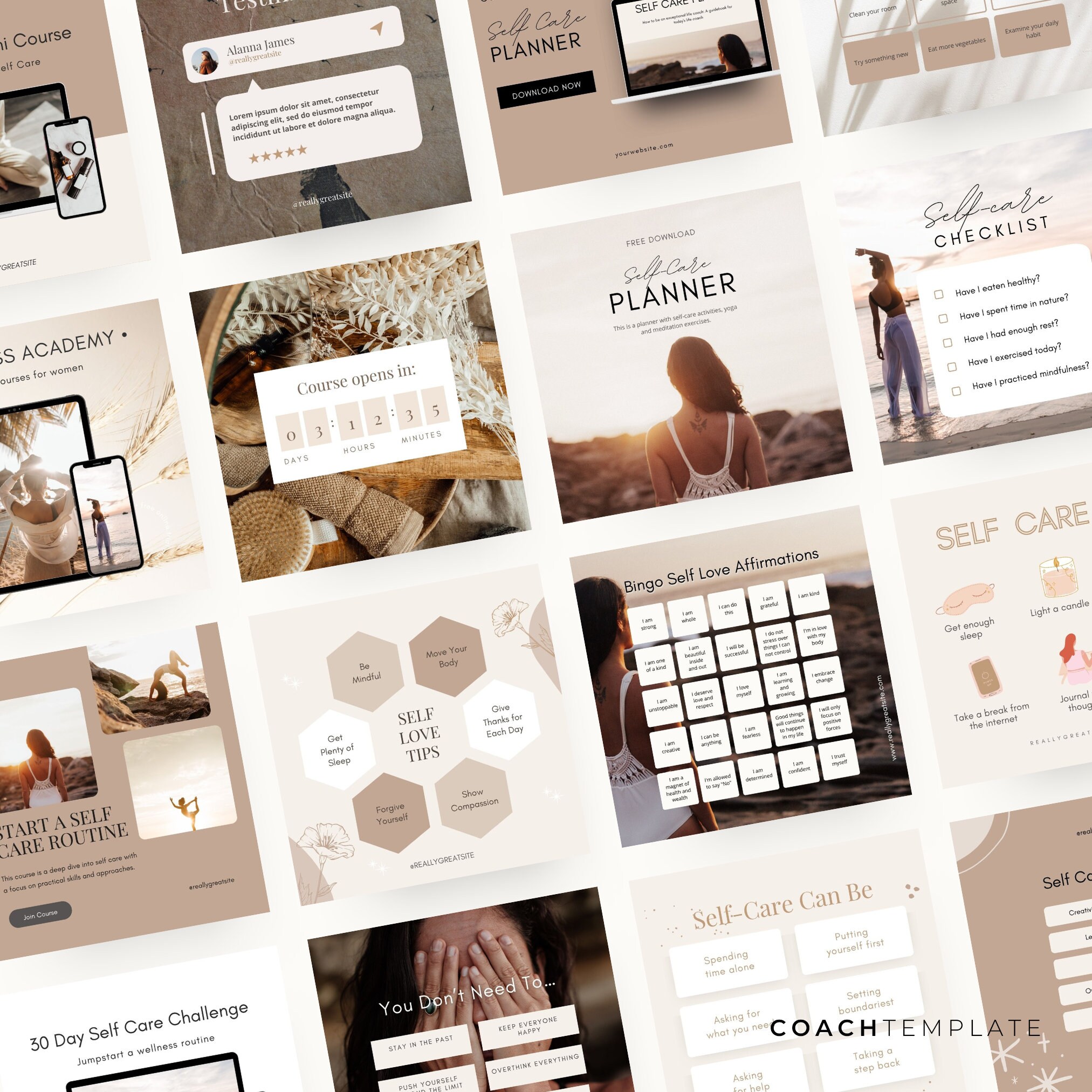 Editable Self Care Instagram and Social Media Posts Canva Template ...