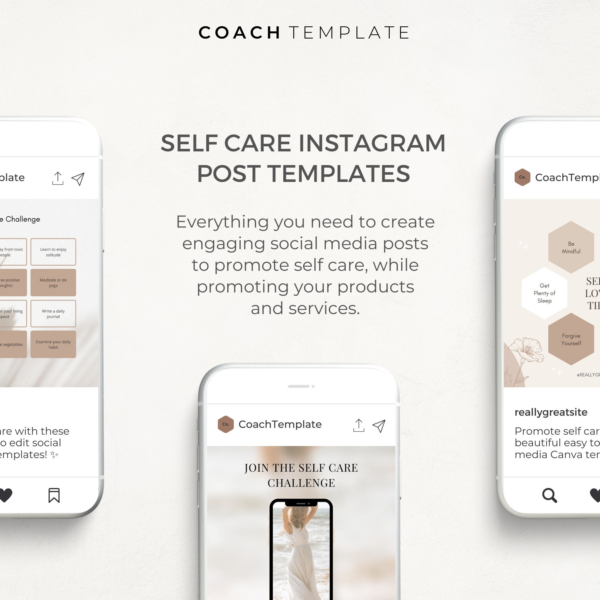 Editable Self Care Instagram and Social Media Posts Canva Template ...