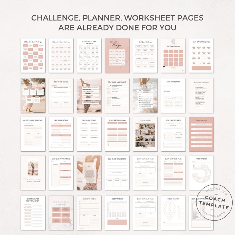 Editable Self Care Challenge Planner Journal Canva Template | Workbook ...