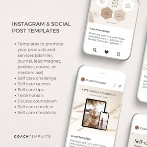 Self Care Product Creator Bundle | Editable Canva Templates to easily create a Self Care Challenge Planner Journal Workbook, Card Deck and Instagram Social Media Posts. Perfect for life wellness spiritual coach practitioner. 

Coachtemplate.com CT040
