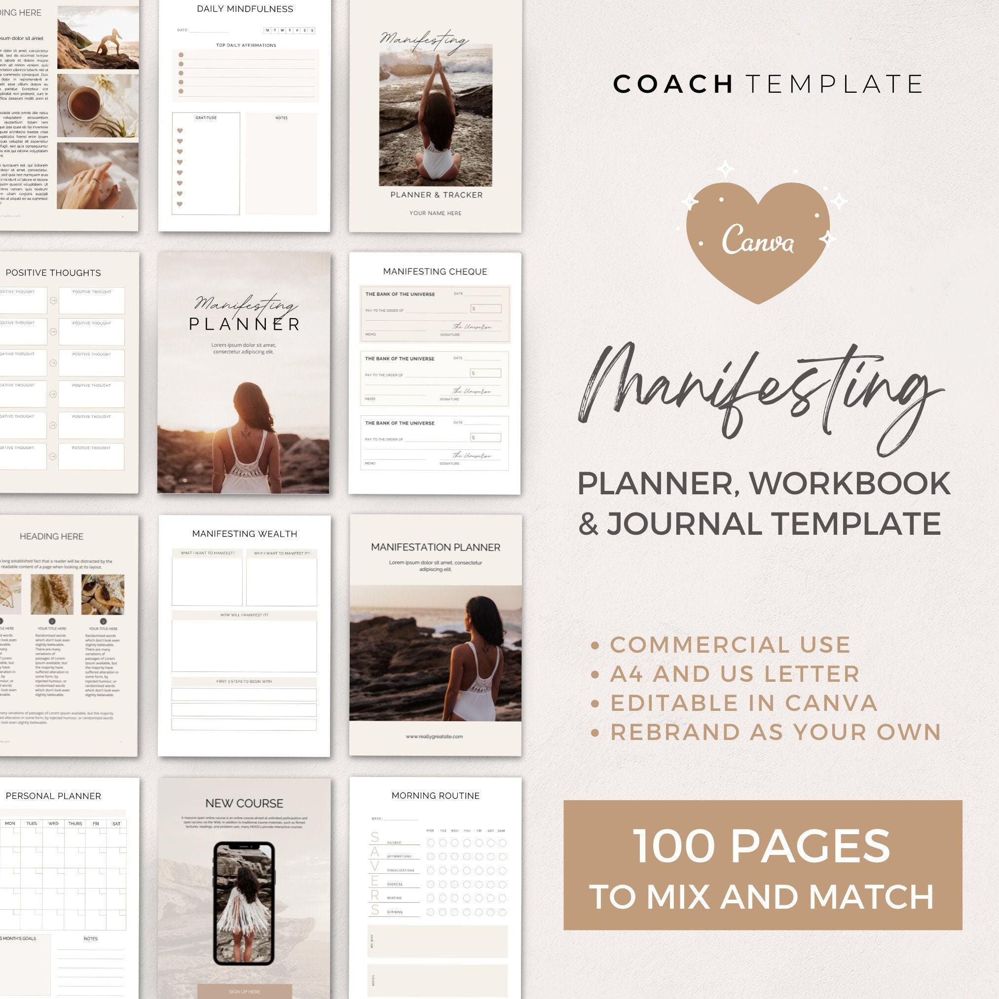 Editable Manifesting ebook Planner Workbook Journal Canva Template | Commercial Use Manifestation Lead Magnet for coaches or small business