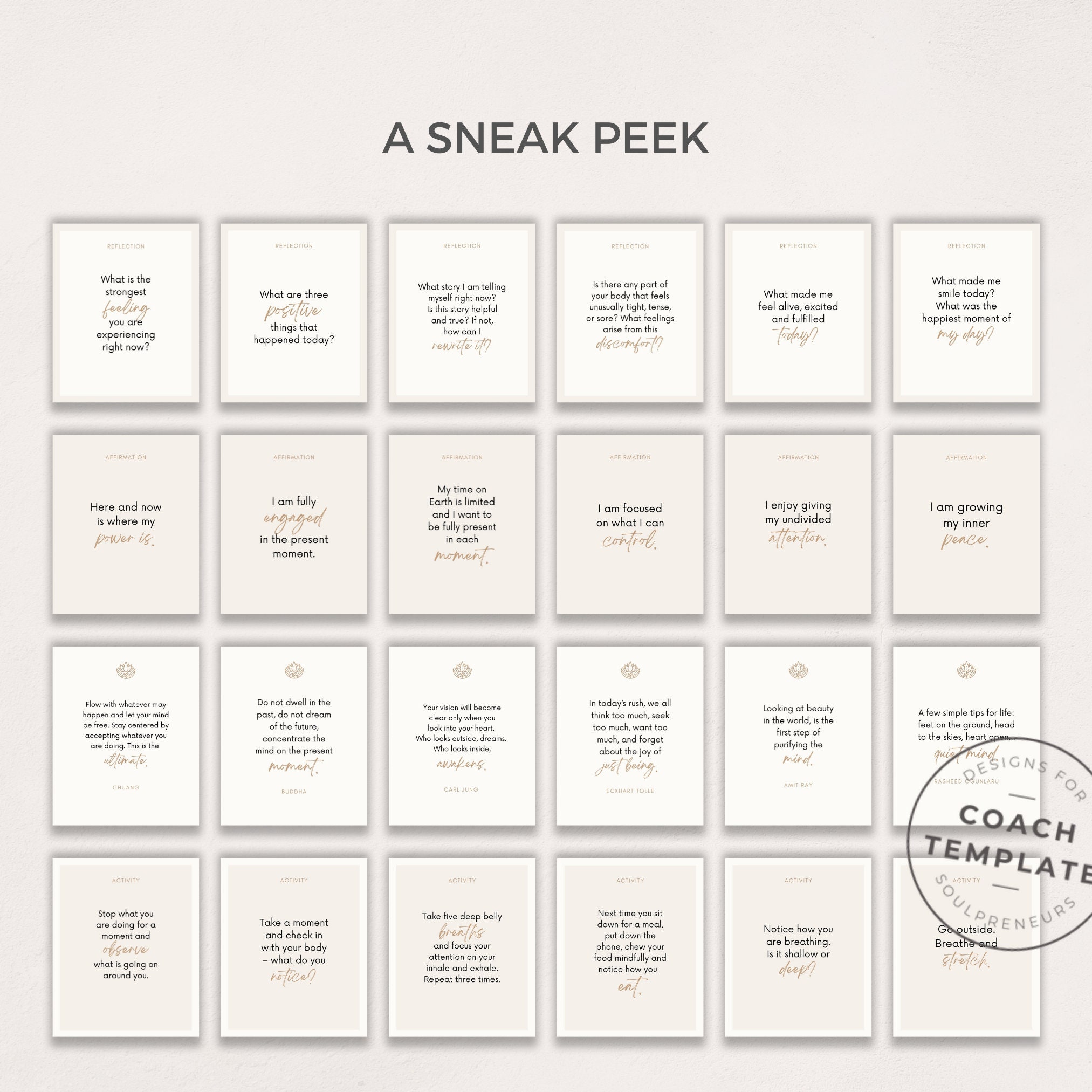 Mindfulness Card Deck Canva Template | Affirmation Quote Activity ...