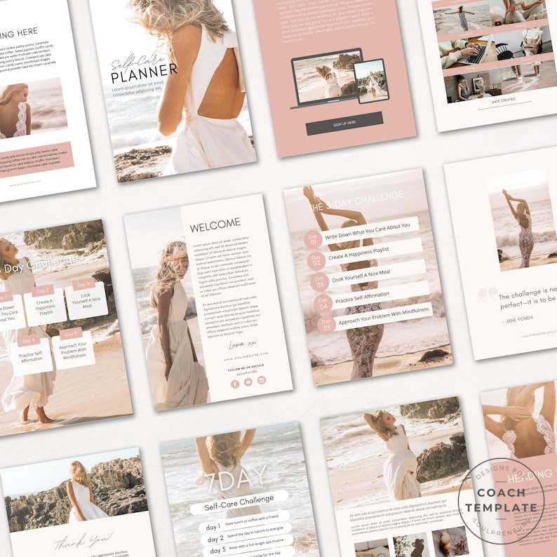 Editable Self Care Challenge Planner Journal Canva Template | Workbook ...