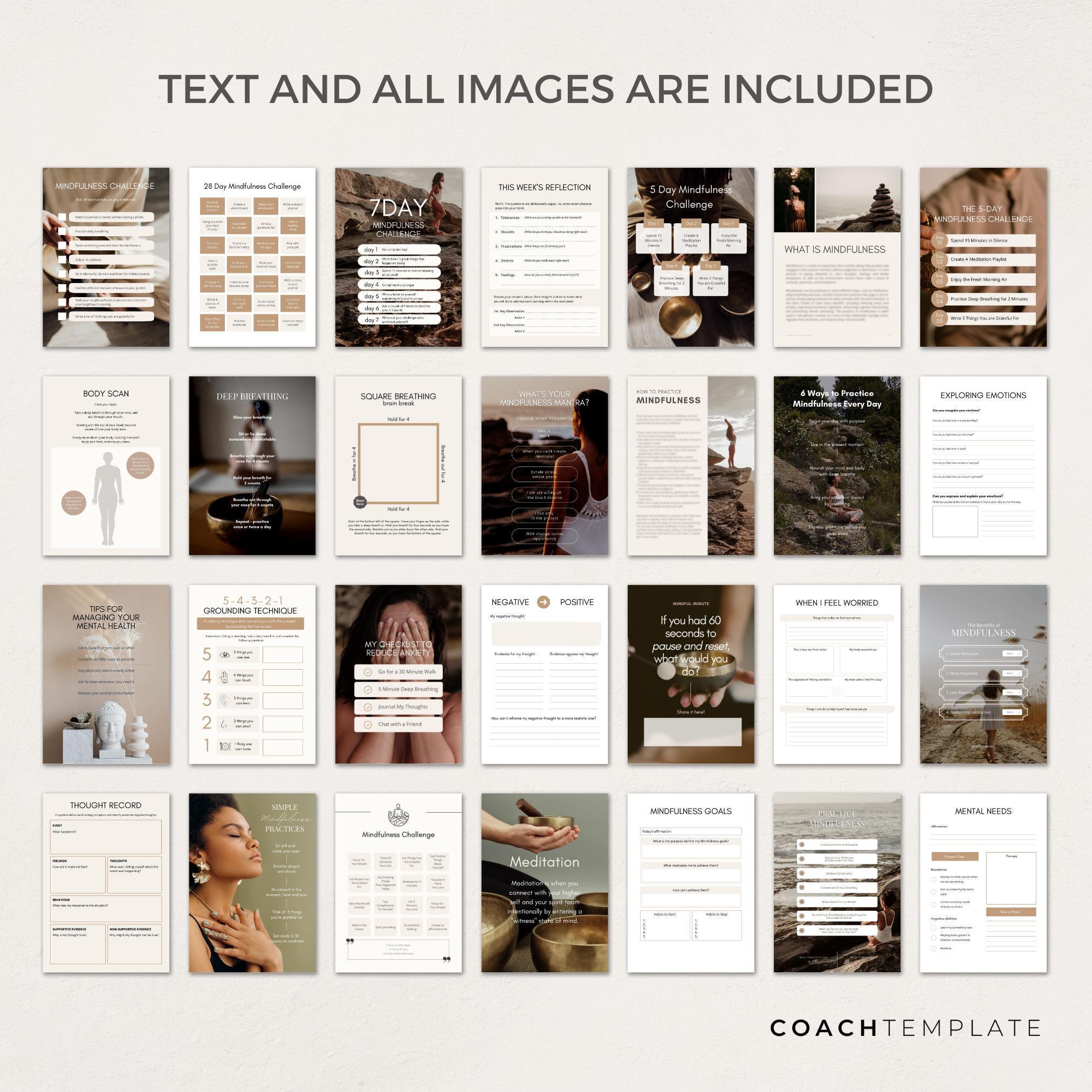 Editable Mindfulness Challenge Planner Journal Canva Template ...