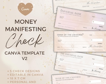 Manifestation Check Template Canva | Printable Abundance Check | Editable Manifesting Cheque for Life and Mindset Coach | Law of Attraction