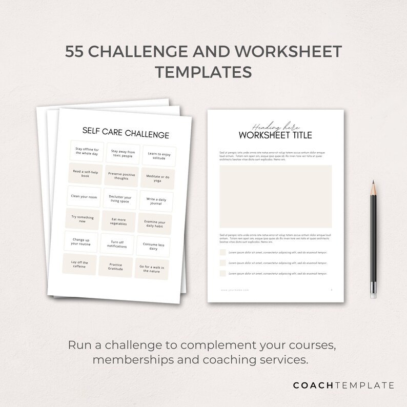 Challenge Worksheet Canva Template | Commercial Use Workbook Lead Magnet for Life Wellness Coach Spiritual business course content creator - CoachTemplate.com 30CTCW

Canva templates to help you create a challenge for your coaching business.