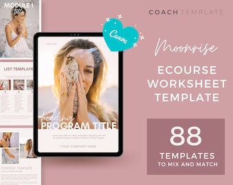 Pink Online Course Canva Template and Worksheet | Spiritual coaching business content creator | Editable workbook ebook template lead magnet