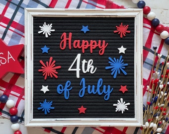 Happy 4th of July for Letter Board| Fourth of July Letter Board Accessories| Patriotic Felt Board| Fireworks| Red, White and Blue| Stars