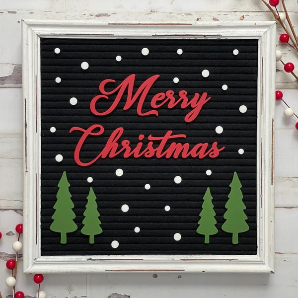 Merry Christmas Letter Board| Christmas Letter Board Accessories| Cursive Words| Snow| Trees| Christmas Decor| Holiday Letter Board