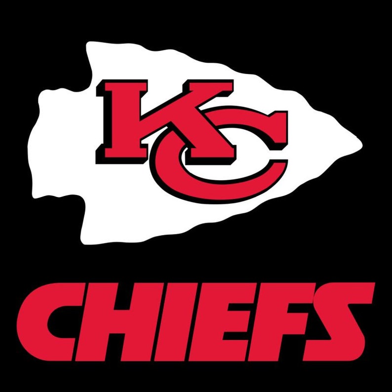 May include: A red and white logo with the text "KC" in a white arrowhead shape. Below the arrowhead is the text "CHIEFS" in red.