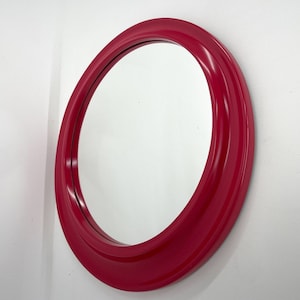 1980&#39;s Italian Round Wall Mirror / Vintage Plastic Mirror / Red