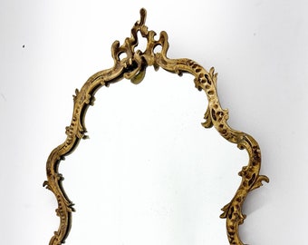 Antieke koperen Franse wandspiegel / messing spiegel