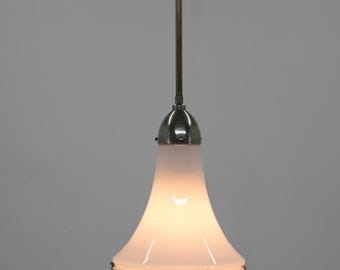 Art Deco Pendant Light by Peter Behrens, Opaline Glass, 1910s, Adjustable