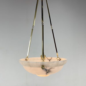 Unique Art Deco Alabaster Pendant on Brass Chains, Czechoslovakia, 1930&#39;s / Art Deco Pendant Light