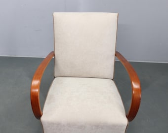Art Deco Armchair Halabala Beech Upholstered Czech 1940s Restored Vintage