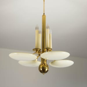 Art Deco Brass and Glass Chandelier, 1930s