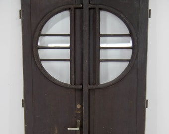 Art Deco Entrance Double Doors, 1930's / Large Double Leaf Door / Vintage Wooden Front Door