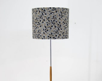 Midcentury Floor Lamp, Czechoslovakia, 1970's / Vintage Chrome Floor Lamp with Wooden Detail / New Lampshade