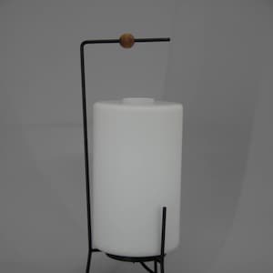 Rare Table Lamp by Napako, 1960&#39;s / Vintage Table Lamp / Opaline Glass Lamp with Wooden Decor