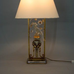 Crystal Parrot Table Lamp Attributed to Maison Bagues, 1970s