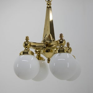 Art Deco Brass 4-Flamming Chandelier, 1920s, Restored