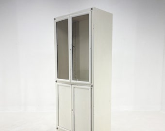 Vintage Iron & Glass Medical Cabinet, Czechoslovakia / Metal Cabinet
