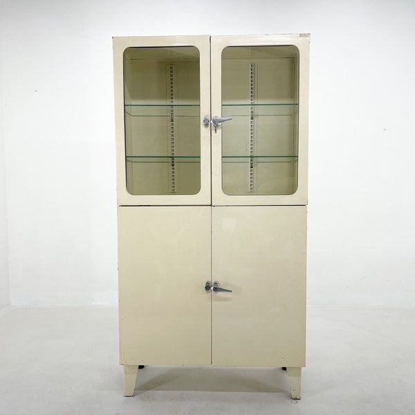 1950's Metal Medical Cabinet, Czechoslovakia / Vintage Metal Cabinet / Display Cabinet