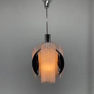 Mid-century Chrome & Murano Glass Chandelier, Italy / Chrome Chandelier / White Glass / Italian Design