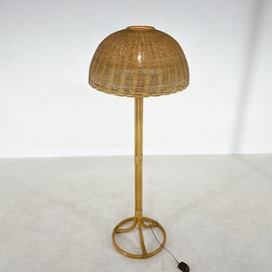 1980&#39;s Rattan Floor Lamp, Czechoslovakia / Vintage Floor Lamp