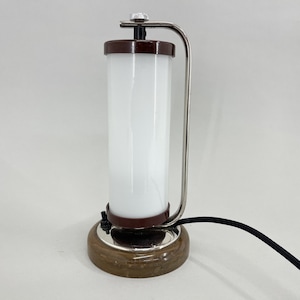 Tubular Table or Bedside Lamp with Wooden Base, 1930&#39;s / Vintage Table Lamp / Bauhaus