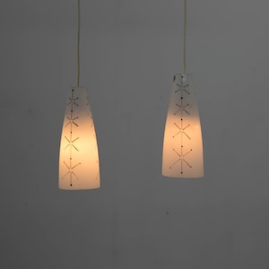Mid-Century Pendant, 1950&#39;s / Vintage Pendant Light / Hand Painted Milk Glass