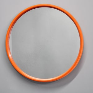 1970s Round Italian Mirror / Vintage Plastic Mirror / Red