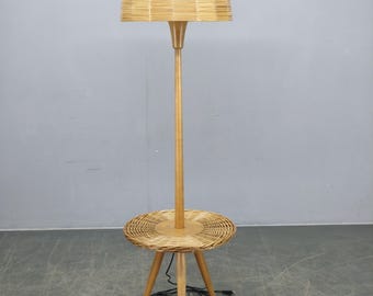ULUV Jan Kalous Floor Lamp Rattan Maple Straw Shade Czechoslovakia 1960s