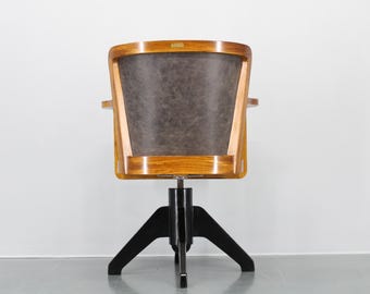 1930年代に復元されたアールデコ調木製回転オフィスアームチェア