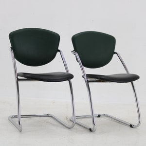 1980s Pair of Italian Chairs  / Chrome & Leatherette Chairs / Set of Two Chrome Chairs / Vintage Leatherette Chairs / Black Chairs /