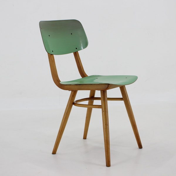 1970's Wood & Formica Chair, Czechoslovakia / Vintage Chair / Green