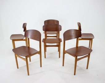 Set di 6 sedie da pranzo Børge Mogensen modello 122 in quercia e teak degli anni '60 per Søborg Møbelfabric, Danimarca / colore marrone / sedie vintage
