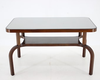 1930s Restored Coffee Table in Walnut with Glass Top,Czechoslovakia / Vintage Table / Brown Colour /