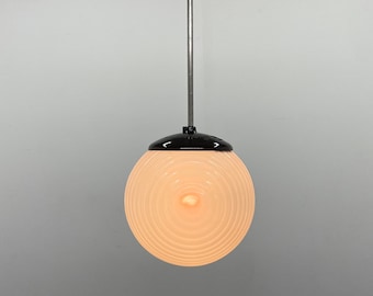 Mid Century Milk Glass & Bakelite Pendant / Milk Glass Ball Lampshade / Czechoslovakia