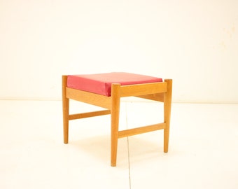 Vintage Mid-Century Stool, Czechoslovakia, Wood & Leatherette, 1970s