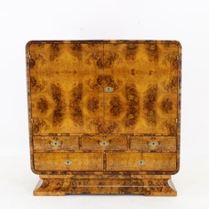 1930s Rare Art Deco Cabinet with Drawers in Walnut Finish, Czechoslovakia
