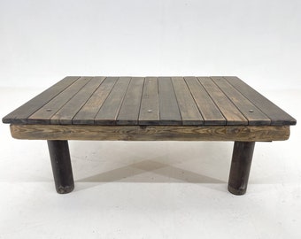 1950's Vintage Industrial Wood & Iron Coffee Table / Industrial Coffee Table / Vintage Side Table / Wooden Top / Iron Legs