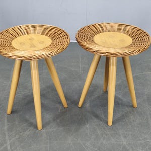 Pair ULUV Rattan Side Tables Jan Kalous Vintage Czech Design 1970s