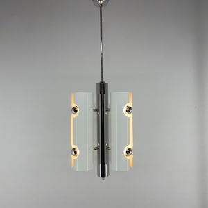 Mid-century Italian Space Age Pendant Light in Chrome and White Lacquered Metal / Italian Design / Unique Mid-century Lighting