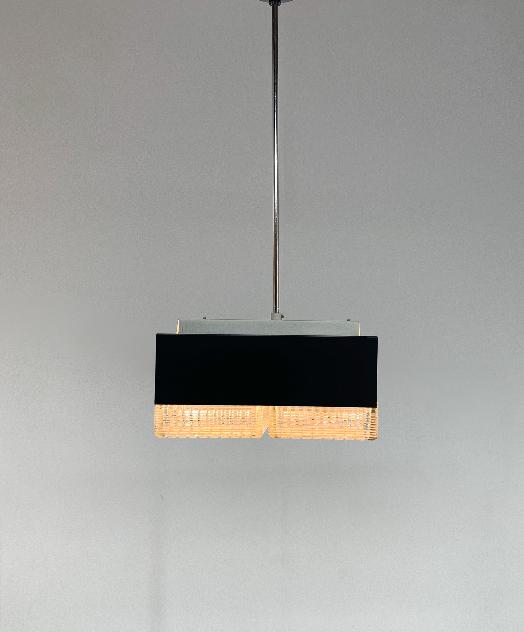 Mid-century Glass & Metal Sqare Pendant Light by Napako, Czechoslovakia / Vintage Pendant Light / Mid Century Lighting