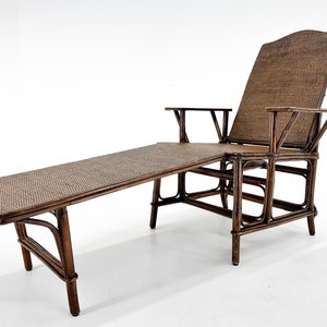 Art Deco French Bamboo & Wicker Chaise Lounge / Recliner / Adjustable Art Deco Arm Lounge Chair