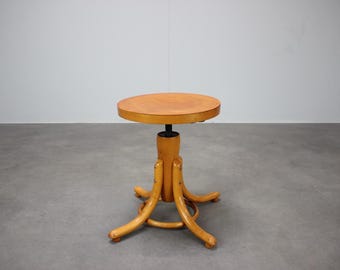 Vintage Adjustable Piano Stool Tatra Nábytek 1960 Czechoslovakia Mid Century Wooden Music Seat