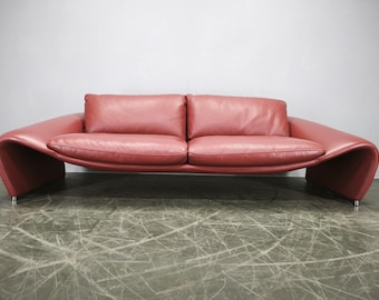 Divanotti Rot Leder Freistehendes Sofa Italienischer Designer Zweisitzer Vintage